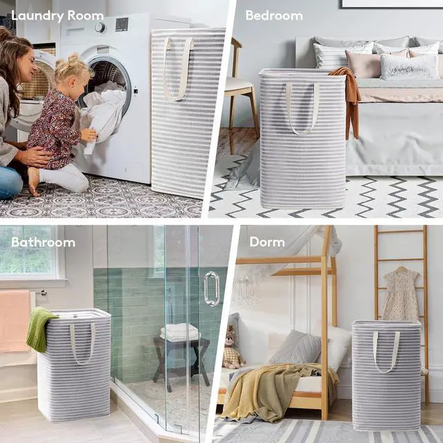 Alt view image 6 of 7 - 80L Large Laundry Baskets, 1 Pack, Reinforced Handles, Grey | Collapsible Laundry Hamper, Dirty Clothes Hamper, Waterproof Freestanding Design for Dorm, Laundry Room, Bedroom, Bathroom