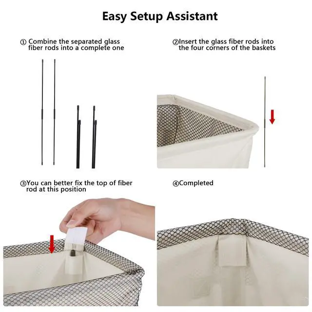 Alt view image 3 of 7 - Slim Laundry Hamper Handles Collapsible Laundry Basket Thin Dirty Clothes Basket Narrow Laundry Bag Foldable Dirty Hamper 45L (Beige)