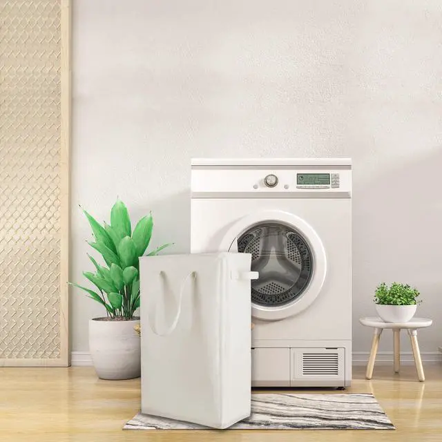 Alt view image 7 of 7 - Slim Laundry Hamper Handles Collapsible Laundry Basket Thin Dirty Clothes Basket Narrow Laundry Bag Foldable Dirty Hamper 45L (Beige)