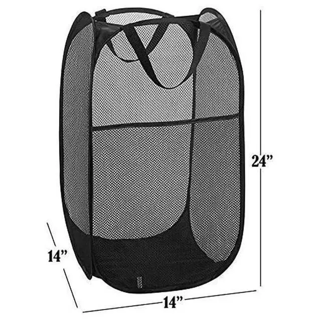 Alt view image 2 of 5 - 2 Packs Mesh Pop up Laundry Hamper (Black) with Portable Handles, Collapsible for Storage, Foldable Pop-Up Laundry Bags for Home, College Dorm or Travel