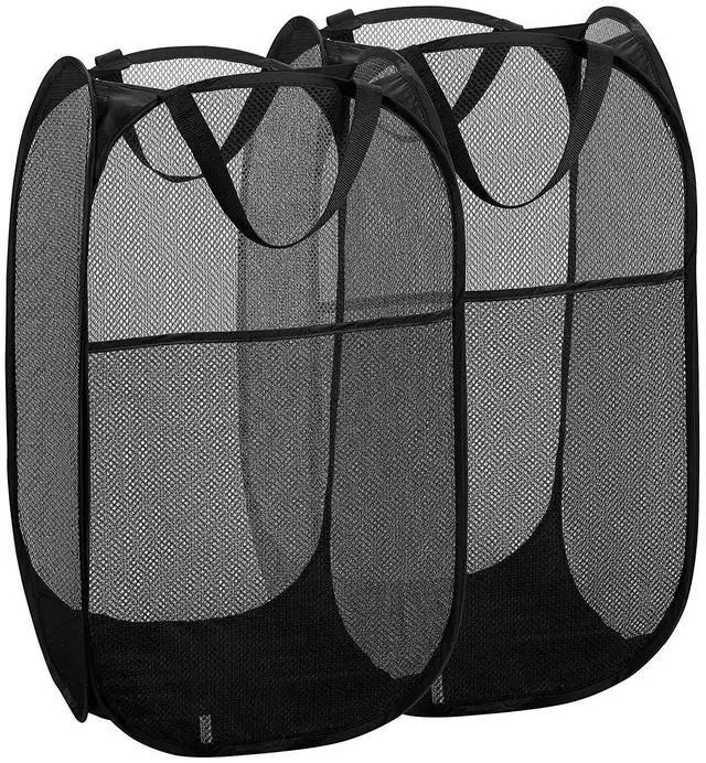 Main image of 2 Packs Mesh Pop up Laundry Hamper (Black) with Portable Handles, Collapsible for Storage, Foldable Pop-Up Laundry Bags for Home, College Dorm or Travel