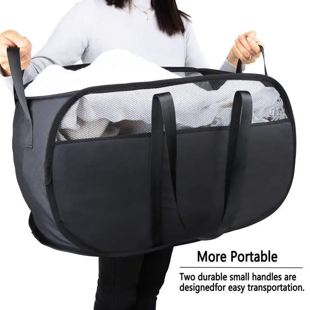 Alt view image 2 of 7 - Pop Up Laundry Hamperwith Durable Handles collapsible laundry basketEasy to Open and Fold for college Dorm,kids roomtravel (Black)