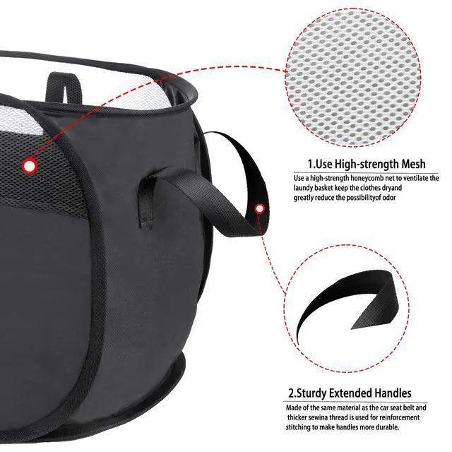 Alt view image 4 of 7 - Pop Up Laundry Hamperwith Durable Handles collapsible laundry basketEasy to Open and Fold for college Dorm,kids roomtravel (Black)
