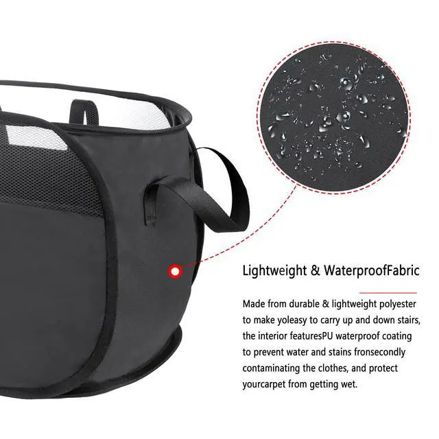 Alt view image 5 of 7 - Pop Up Laundry Hamperwith Durable Handles collapsible laundry basketEasy to Open and Fold for college Dorm,kids roomtravel (Black)