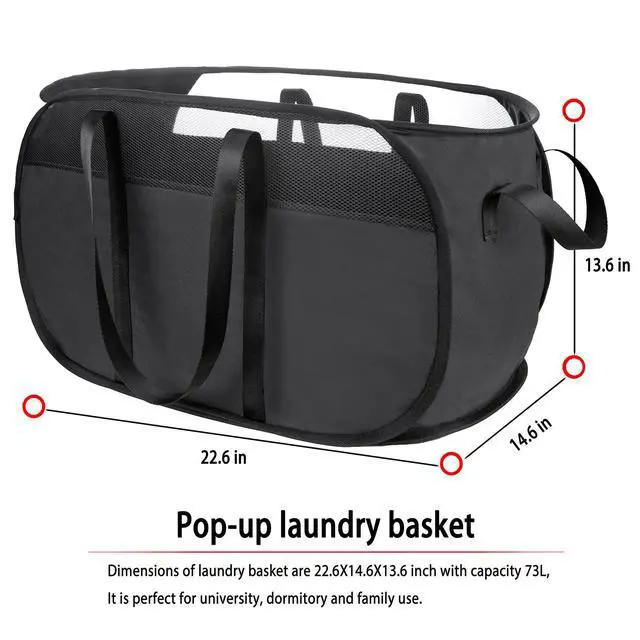 Alt view image 6 of 7 - Pop Up Laundry Hamperwith Durable Handles collapsible laundry basketEasy to Open and Fold for college Dorm,kids roomtravel (Black)