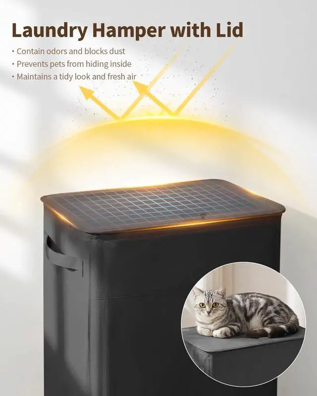 Alt view image 5 of 7 - 85L Laundry Hamper with Lid, Large Clothes Hamper, Black | Foot Loop & Removable Bag Easy to Lift and Carry, Tall & Collapsible Laundry Basket for Bathroom, Bedroom, Laundry Room, Dorm