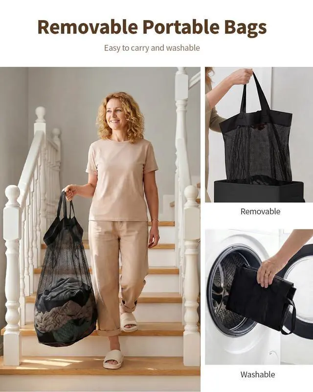 Alt view image 6 of 7 - 85L Laundry Hamper with Lid, Large Clothes Hamper, Black | Foot Loop & Removable Bag Easy to Lift and Carry, Tall & Collapsible Laundry Basket for Bathroom, Bedroom, Laundry Room, Dorm