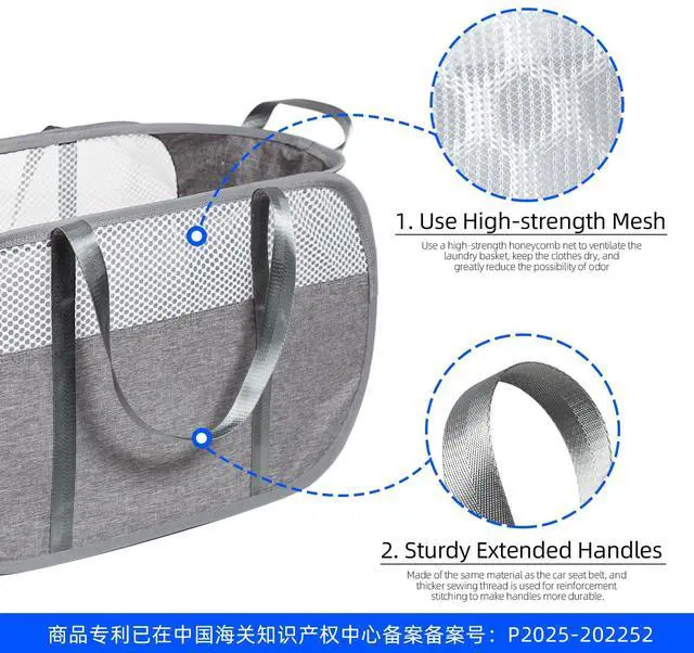 Alt view image 3 of 7 - Pop Up Laundry Hamper, Holds 1.5 Loads, Honeycomb Breathable Laundry Basket | Designed at Dryer-Door Height for Easy Unloading, Collapsible with Strong Handles, Lightweight Carry, Tear-Proof Mesh