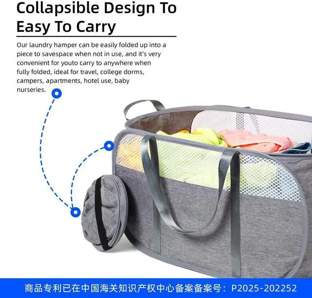 Alt view image 5 of 7 - Pop Up Laundry Hamper, Holds 1.5 Loads, Honeycomb Breathable Laundry Basket | Designed at Dryer-Door Height for Easy Unloading, Collapsible with Strong Handles, Lightweight Carry, Tear-Proof Mesh