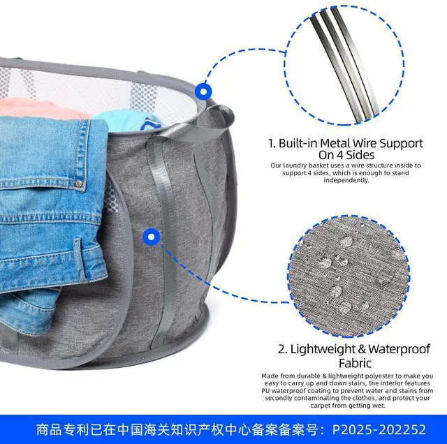Alt view image 4 of 7 - Pop Up Laundry Hamper, Holds 1.5 Loads, Honeycomb Breathable Laundry Basket | Designed at Dryer-Door Height for Easy Unloading, Collapsible with Strong Handles, Lightweight Carry, Tear-Proof Mesh
