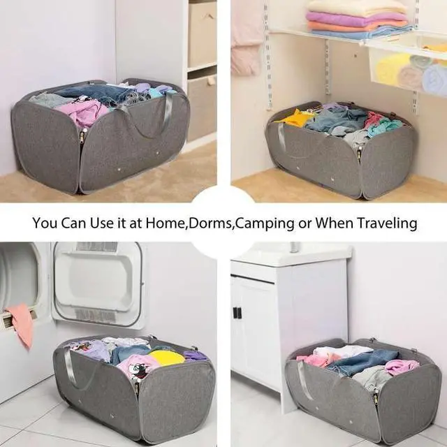 Alt view image 7 of 7 - Pop Up Laundry Hamper, Holds 1.5 Loads, Honeycomb Breathable Laundry Basket | Designed at Dryer-Door Height for Easy Unloading, Collapsible with Strong Handles, Lightweight Carry, Tear-Proof Mesh