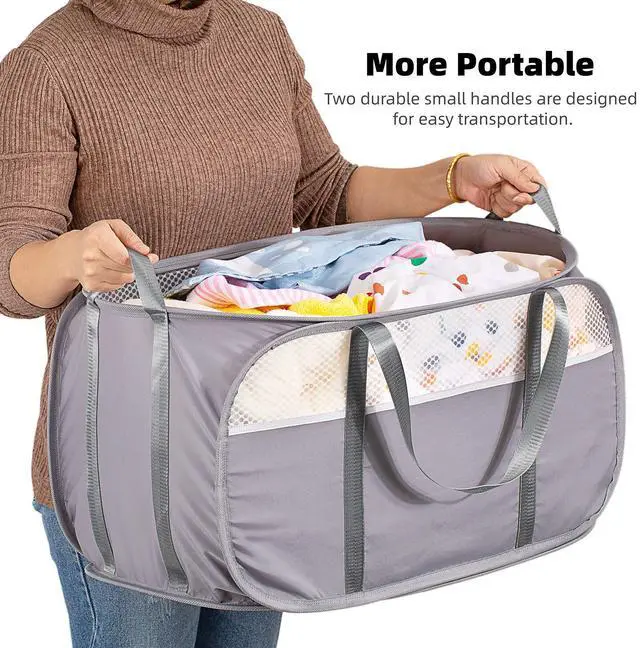 Alt view image 6 of 7 - Pop Up Laundry Hamper, Holds 1.5 Loads, Honeycomb Breathable Laundry Basket | Designed at Dryer-Door Height for Easy Unloading, Collapsible with Strong Handles, Lightweight Carry, Tear-Proof Mesh