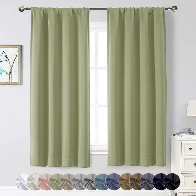 Main image of Sage Green Blackout Curtains for Bedroom Living Room 63 Inch Length 2 Panels Set, Soft Solid Room Darkening Thermal Insulated Window Treatments, Rod Pocket Dining Room Curtains, 40" Wx63 L