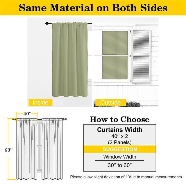 Alt view image 2 of 7 - Sage Green Blackout Curtains for Bedroom Living Room 63 Inch Length 2 Panels Set, Soft Solid Room Darkening Thermal Insulated Window Treatments, Rod Pocket Dining Room Curtains, 40" Wx63 L