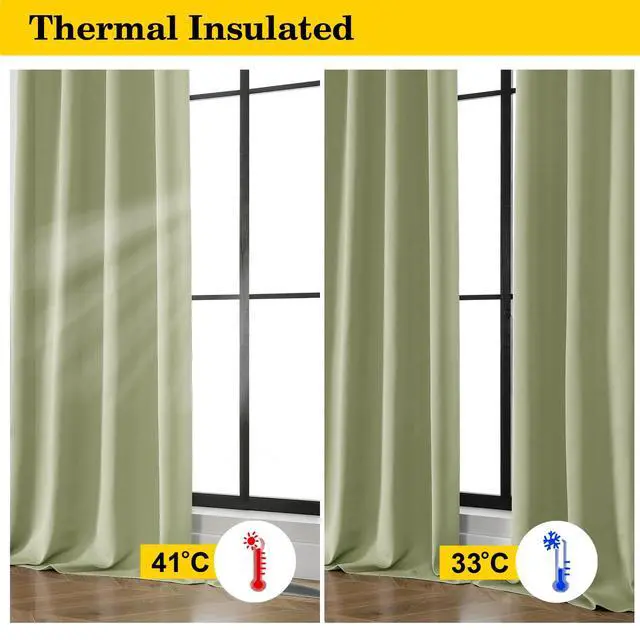Alt view image 5 of 7 - Sage Green Blackout Curtains for Bedroom Living Room 63 Inch Length 2 Panels Set, Soft Solid Room Darkening Thermal Insulated Window Treatments, Rod Pocket Dining Room Curtains, 40" Wx63 L
