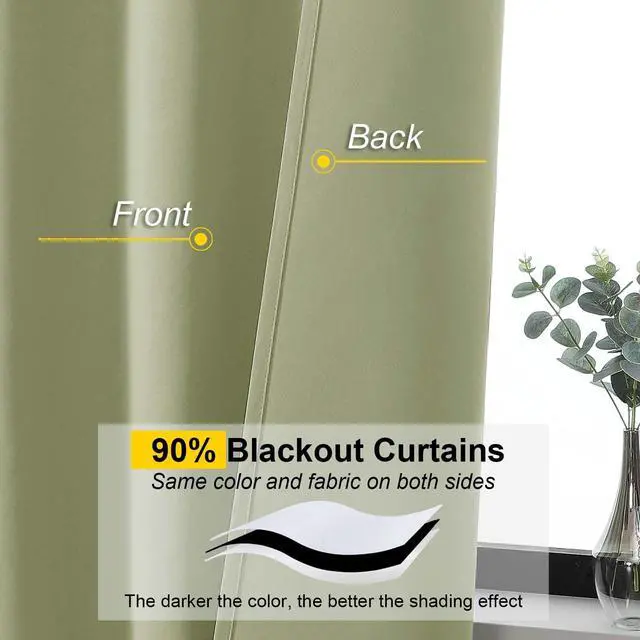 Alt view image 3 of 7 - Sage Green Blackout Curtains for Bedroom Living Room 63 Inch Length 2 Panels Set, Soft Solid Room Darkening Thermal Insulated Window Treatments, Rod Pocket Dining Room Curtains, 40" Wx63 L