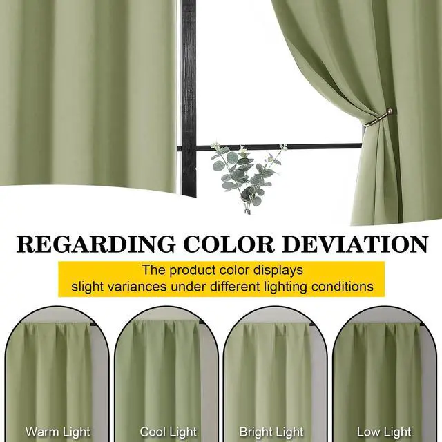 Alt view image 6 of 7 - Sage Green Blackout Curtains for Bedroom Living Room 63 Inch Length 2 Panels Set, Soft Solid Room Darkening Thermal Insulated Window Treatments, Rod Pocket Dining Room Curtains, 40" Wx63 L