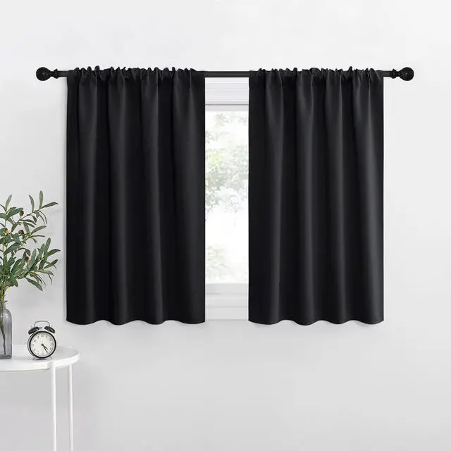 Main image of Short Kitchen Window Blackout Curtains Over Sink 36 inch 2 Panels | Black Out RV Bunk Drapes for Camper, Thermal Insulating Cafe Half Curtains for Small Window, Rod Pocket, Room Darkening