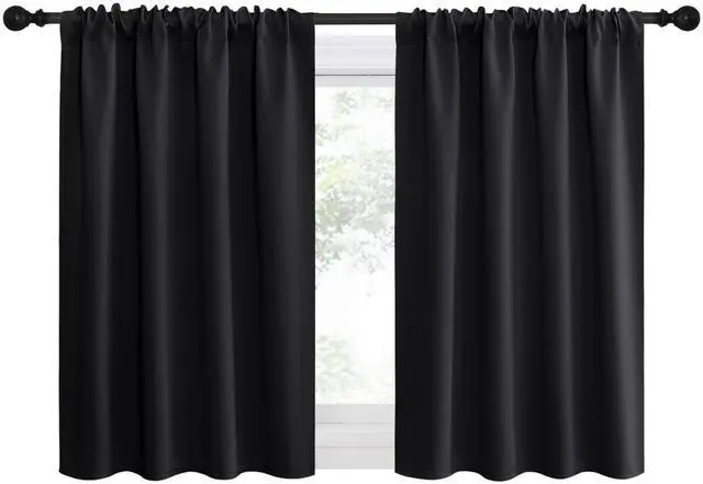 Alt view image 2 of 7 - Short Kitchen Window Blackout Curtains Over Sink 36 inch 2 Panels | Black Out RV Bunk Drapes for Camper, Thermal Insulating Cafe Half Curtains for Small Window, Rod Pocket, Room Darkening