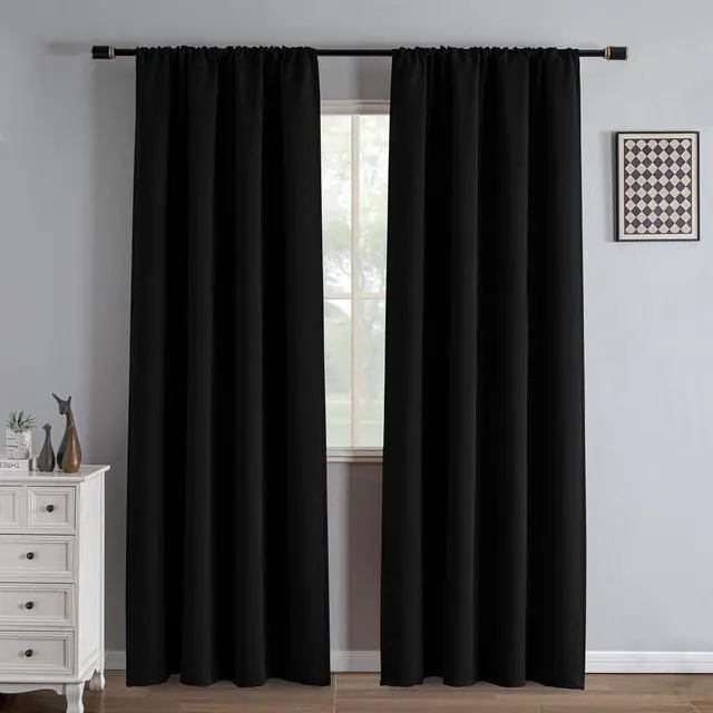 Main image of Blackout Curtains for Bedroom Rod Pocket Black 52" W x 84" L | Living Room | Rod Pocket | Privacy | Room Darkening | Thermal | Insulated | Window Drape