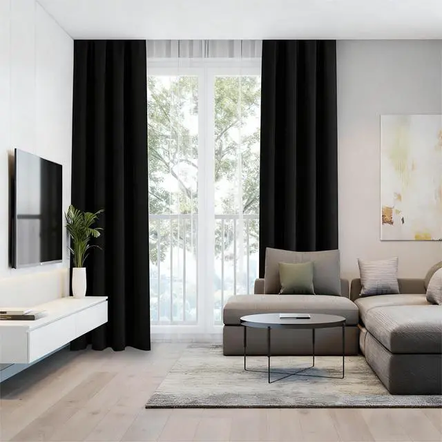 Alt view image 5 of 7 - Blackout Curtains for Bedroom Rod Pocket Black 52" W x 84" L | Living Room | Rod Pocket | Privacy | Room Darkening | Thermal | Insulated | Window Drape