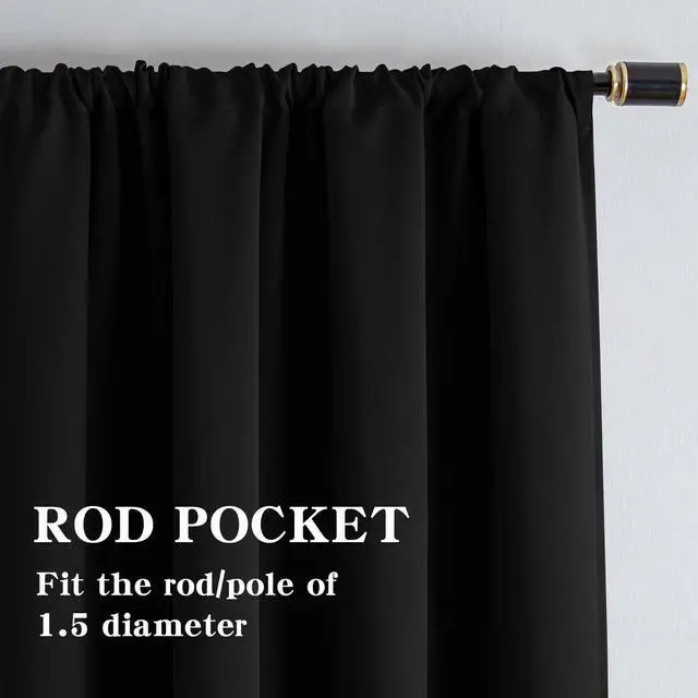 Alt view image 6 of 7 - Blackout Curtains for Bedroom Rod Pocket Black 52" W x 84" L | Living Room | Rod Pocket | Privacy | Room Darkening | Thermal | Insulated | Window Drape