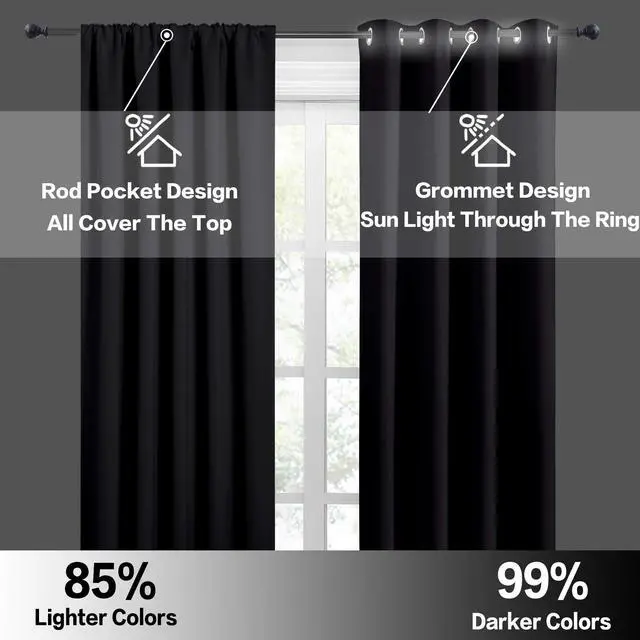 Alt view image 5 of 7 - Black Blackout Curtains for Bedroom Living Room 72 inches Long | Room Darkening, Thermal Insulated, Privacy Protection, Rod Pocket, Drapes for Office Home Theater, W42 x L72, Black, 2 Panels