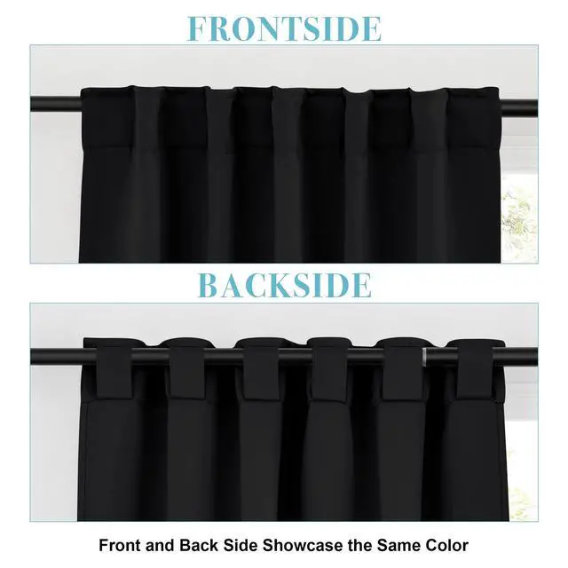 Alt view image 3 of 7 - Short Blackout Curtains for Small Kitchen Cafe Bathroom Window | Thermal Insulated, Light UV Heat Block, Priavcy, Back Tab, For Basement RV Capmer Cabinet, W42 x L45, Black, 2 Panels
