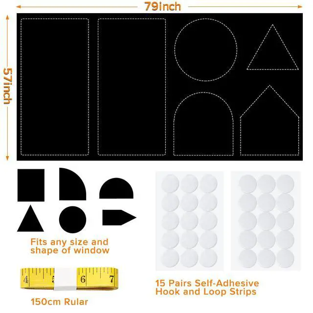 Alt view image 3 of 6 - Portable Blackout Curtains (79" x 57"), 100% Portable Blackout Blinds with 15 Pair Hook & Loop Tabs Stick-on, Temporary Shades for Baby/Travelers/Bedroom