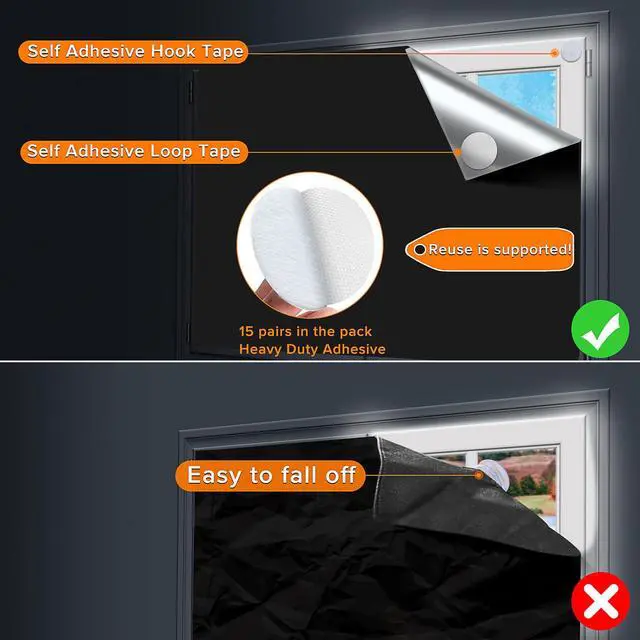 Alt view image 6 of 6 - Portable Blackout Curtains (79" x 57"), 100% Portable Blackout Blinds with 15 Pair Hook & Loop Tabs Stick-on, Temporary Shades for Baby/Travelers/Bedroom