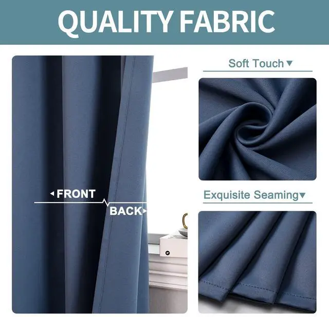Alt view image 3 of 7 - Blackout Curtains for Bedroom and Living Room 40 Inches Long | 2 Panels Set, Thermal Insulated, Light Blocking, Room Darkening, Grommet, Window Drapes, Stone Blue, 29 x 40 Inch