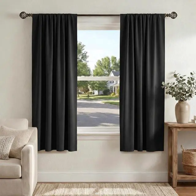 Main image of Black Out Curtains 72 inch Long, Black, 2 Panels | Blackout Solid Rod Pocket Thermal Insulated Panels for Bedroom Living Room, Energy Efficient Window Drapes, 42"W x 72"L