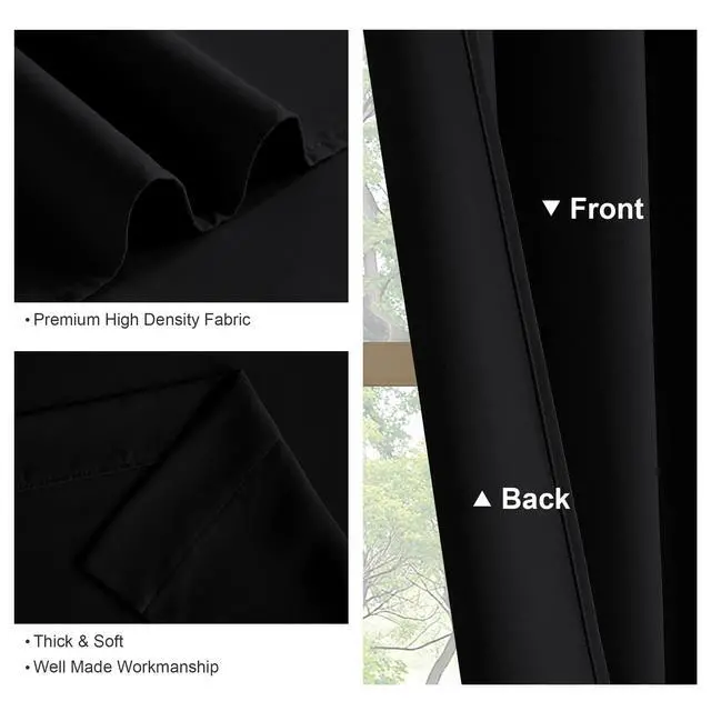 Alt view image 3 of 7 - Black Out Curtains 72 inch Long, Black, 2 Panels | Blackout Solid Rod Pocket Thermal Insulated Panels for Bedroom Living Room, Energy Efficient Window Drapes, 42"W x 72"L