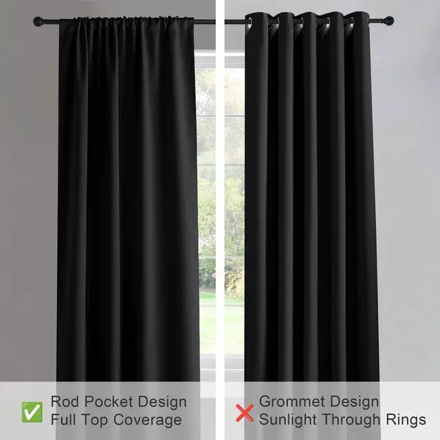 Alt view image 5 of 7 - Black Out Curtains 72 inch Long, Black, 2 Panels | Blackout Solid Rod Pocket Thermal Insulated Panels for Bedroom Living Room, Energy Efficient Window Drapes, 42"W x 72"L