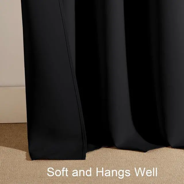 Alt view image 6 of 7 - Black Out Curtains 72 inch Long, Black, 2 Panels | Blackout Solid Rod Pocket Thermal Insulated Panels for Bedroom Living Room, Energy Efficient Window Drapes, 42"W x 72"L