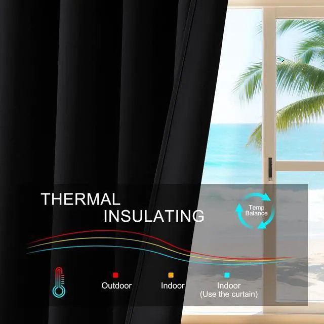 Alt view image 7 of 7 - Black Out Curtains 72 inch Long, Black, 2 Panels | Blackout Solid Rod Pocket Thermal Insulated Panels for Bedroom Living Room, Energy Efficient Window Drapes, 42"W x 72"L