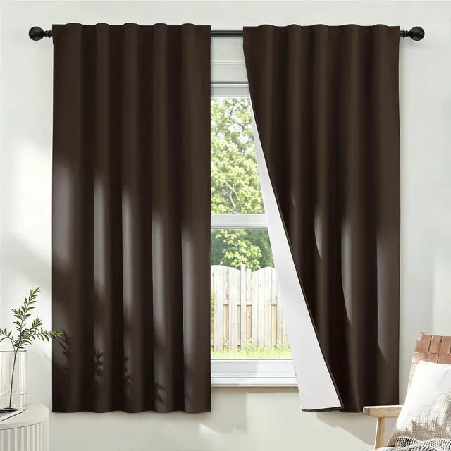 Main image of Chocolate Brown Blackout Curtains 63" Long with Back Tab 40" Wide | Thermal Insulated Room Darkening Drapes with Rod Pocket for Bedroom/kids Room,Full Light Blocking for Living Room, 2 Panels