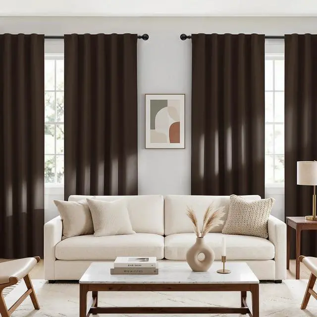 Alt view image 6 of 7 - Chocolate Brown Blackout Curtains 63" Long with Back Tab 40" Wide | Thermal Insulated Room Darkening Drapes with Rod Pocket for Bedroom/kids Room,Full Light Blocking for Living Room, 2 Panels
