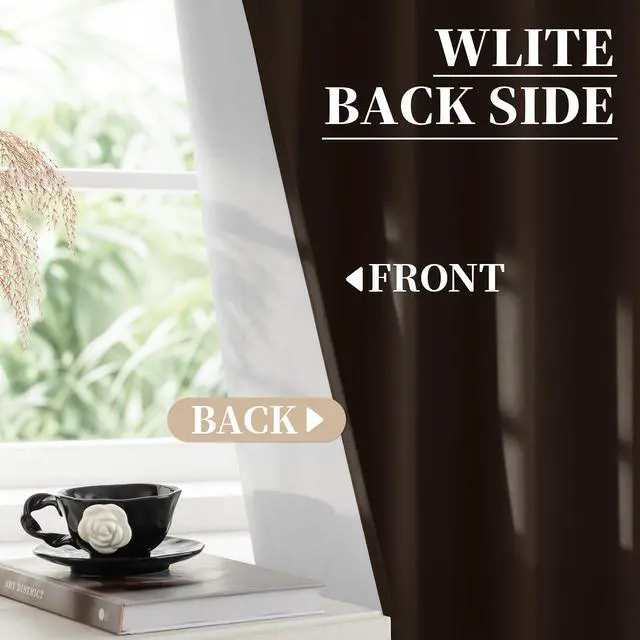 Alt view image 5 of 7 - Chocolate Brown Blackout Curtains 63" Long with Back Tab 40" Wide | Thermal Insulated Room Darkening Drapes with Rod Pocket for Bedroom/kids Room,Full Light Blocking for Living Room, 2 Panels
