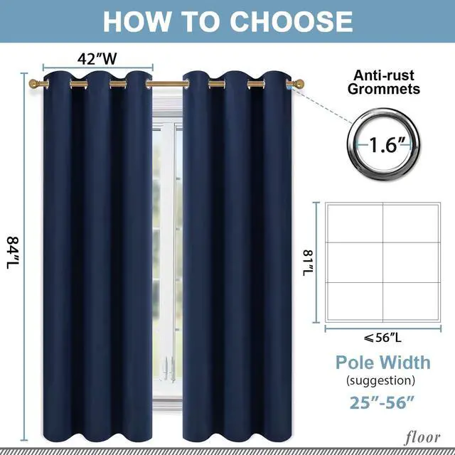 Alt view image 3 of 7 - Blackout Curtains for Bedroom Grommet Thermal Insulated Room Darkening Curtains (42 x 84 Inch, 2 Panels, Navy Blue)