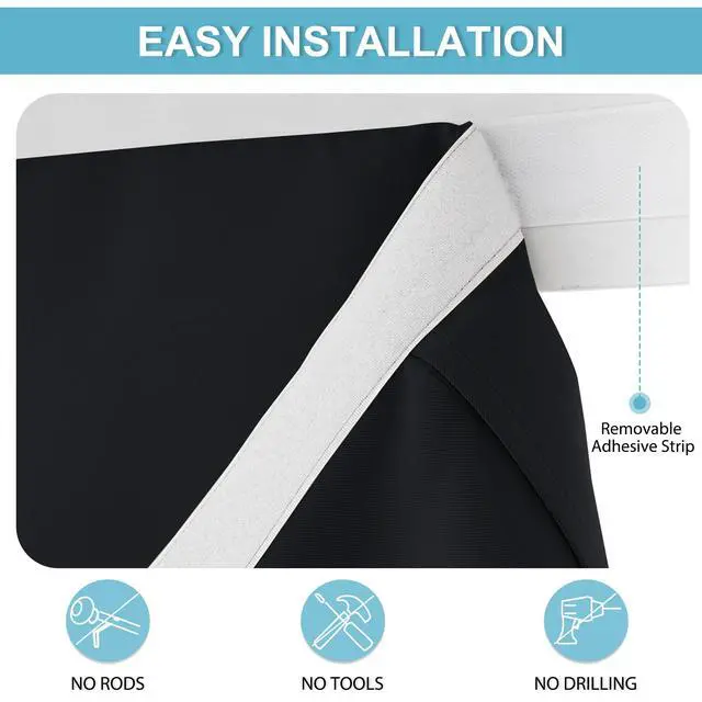 Alt view image 2 of 7 - Blackout French Door Curtain, No Drill, W26 x L69, Black, 1 Panel | Self Adhesive, Privacy, Thermal Insulated, For Patio Kitchen Front Entry Front Back Door Glass Window, Renter Friendly