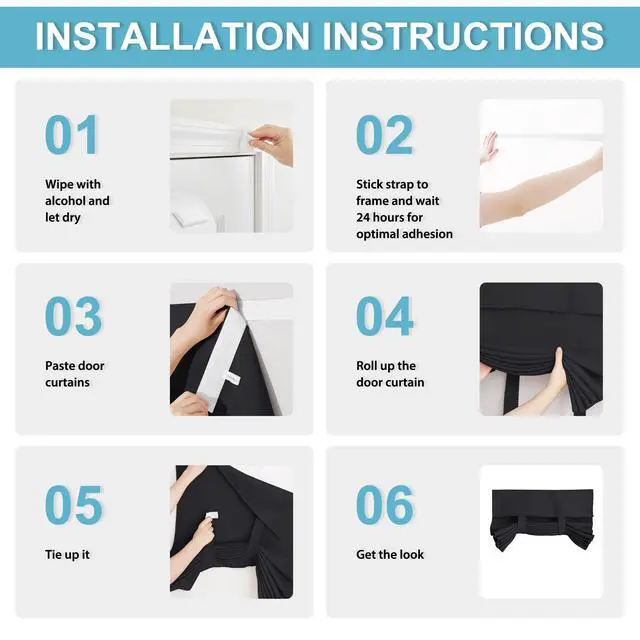 Alt view image 3 of 7 - Blackout French Door Curtain, No Drill, W26 x L69, Black, 1 Panel | Self Adhesive, Privacy, Thermal Insulated, For Patio Kitchen Front Entry Front Back Door Glass Window, Renter Friendly