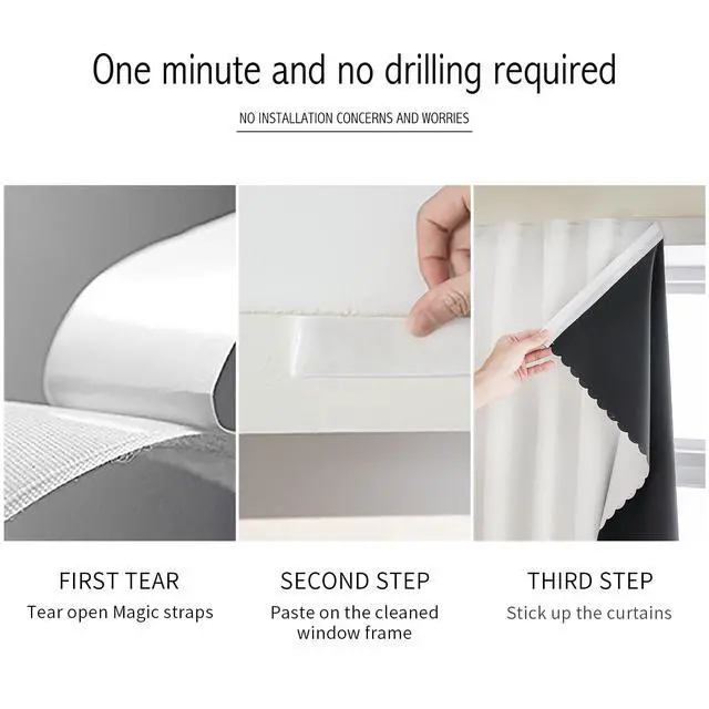 Alt view image 3 of 7 - 100% Blackout Self Adhesive Curtains Small Window