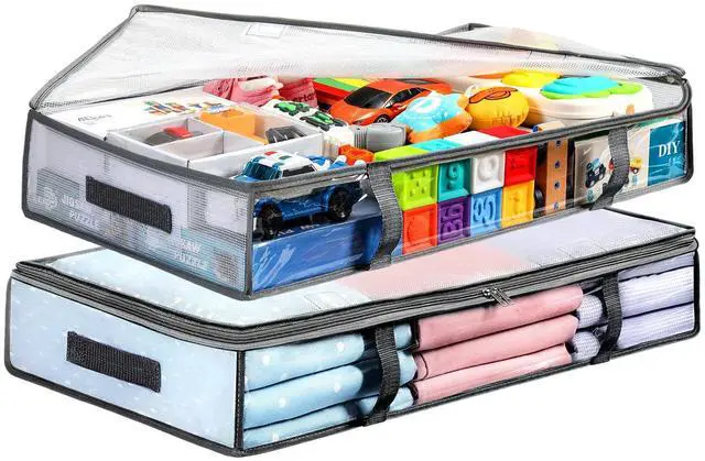 Main image of 2 Pack Under Bed Storage Containers Bins, Humid-Proof Plastic Underbed Storage Bins, Clothes Storage and Organization Bags, Under the Bed Blanket Storage with Handles for Clothes, Bedroom