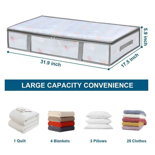 Alt view image 2 of 7 - 2 Pack Under Bed Storage Containers Bins, Humid-Proof Plastic Underbed Storage Bins, Clothes Storage and Organization Bags, Under the Bed Blanket Storage with Handles for Clothes, Bedroom