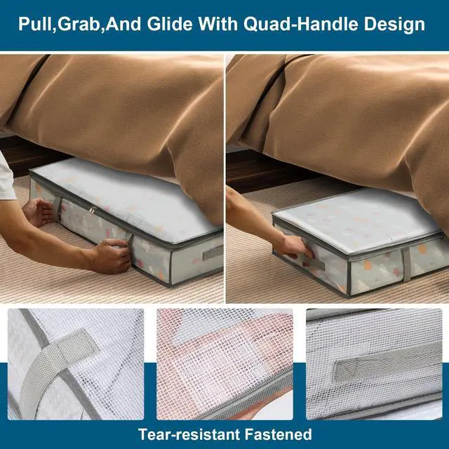Alt view image 4 of 7 - 2 Pack Under Bed Storage Containers Bins, Humid-Proof Plastic Underbed Storage Bins, Clothes Storage and Organization Bags, Under the Bed Blanket Storage with Handles for Clothes, Bedroom