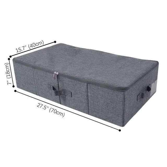 Alt view image 2 of 7 - Folding Fabric Rigid Under Bed Closet Storage Bins with Zip Lid,Black Gray | Under bed Storage Boxes for Bedding/ Clothes/ Duvets/ Blankets/ Shoes, Hard Plastic Boards inside, 4 Handles, Washable