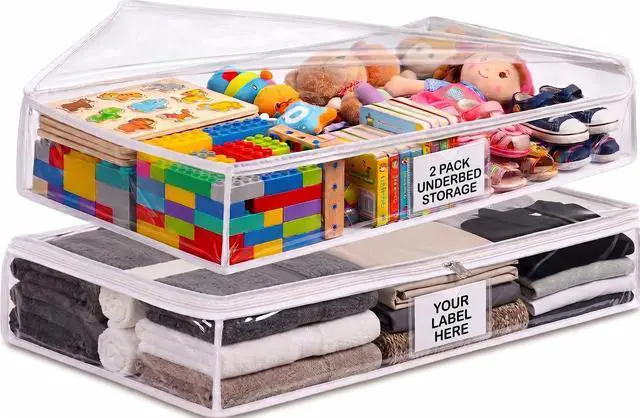 Main image of Clear Underbed Storage Bag, Durable Vinyl Material to Shield Your Contents from Dust, Dirt and Moisture, Easy Gliding Zipper for Easy Access and Label Pocket for Easy Identification, (2-Pack)