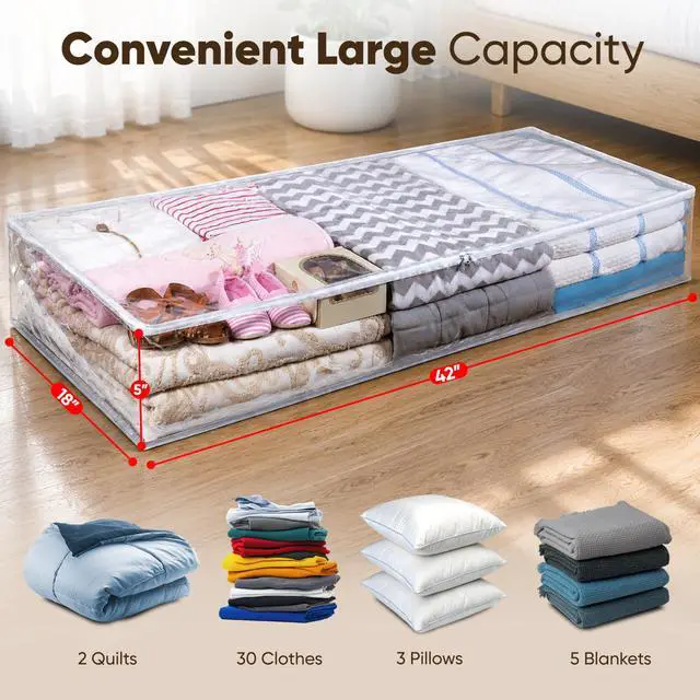 Alt view image 2 of 7 - Clear Underbed Storage Bag, Durable Vinyl Material to Shield Your Contents from Dust, Dirt and Moisture, Easy Gliding Zipper for Easy Access and Label Pocket for Easy Identification, (2-Pack)