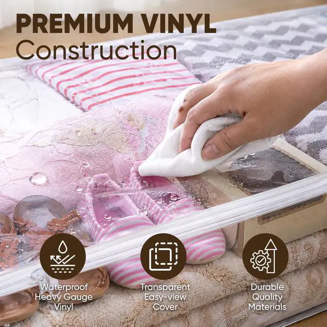 Alt view image 4 of 7 - Clear Underbed Storage Bag, Durable Vinyl Material to Shield Your Contents from Dust, Dirt and Moisture, Easy Gliding Zipper for Easy Access and Label Pocket for Easy Identification, (2-Pack)